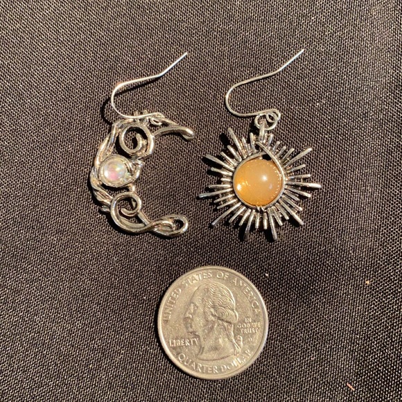 Boho Sun & Moon Silver Dangle Earrings - Picture 2 of 3